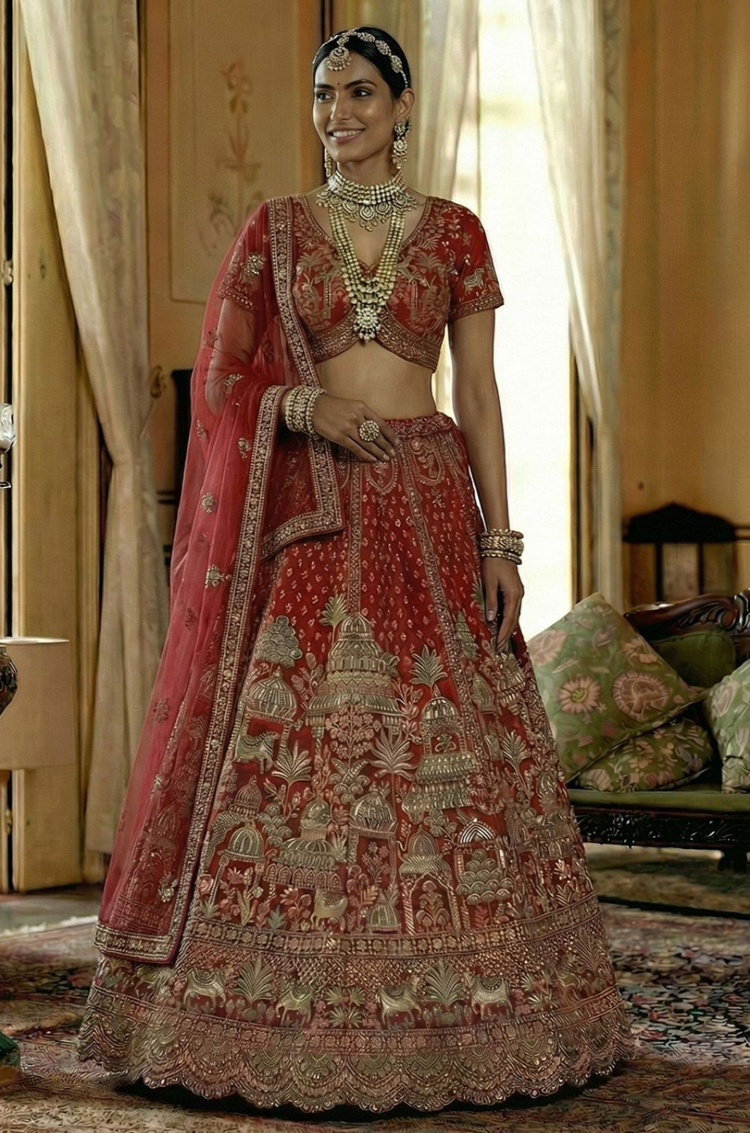 Hand Finished Luxury Red Silk Lehenga Choli SFANJ3229