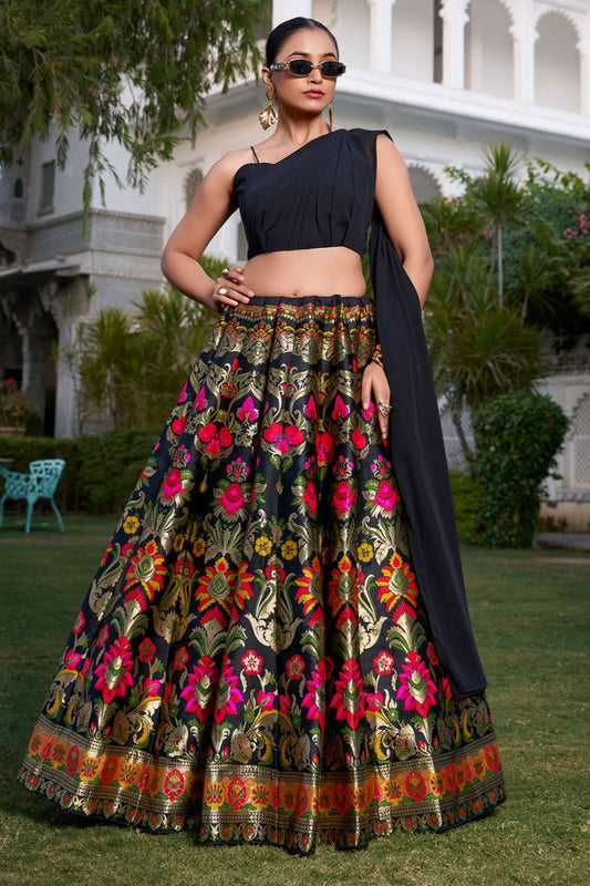 Black Silk Navratri Chaniya Choli In Digital Print SFROY553001