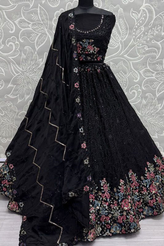 Enchanting Black Chinnon Wedding Lehenga Choli SFANJ2918