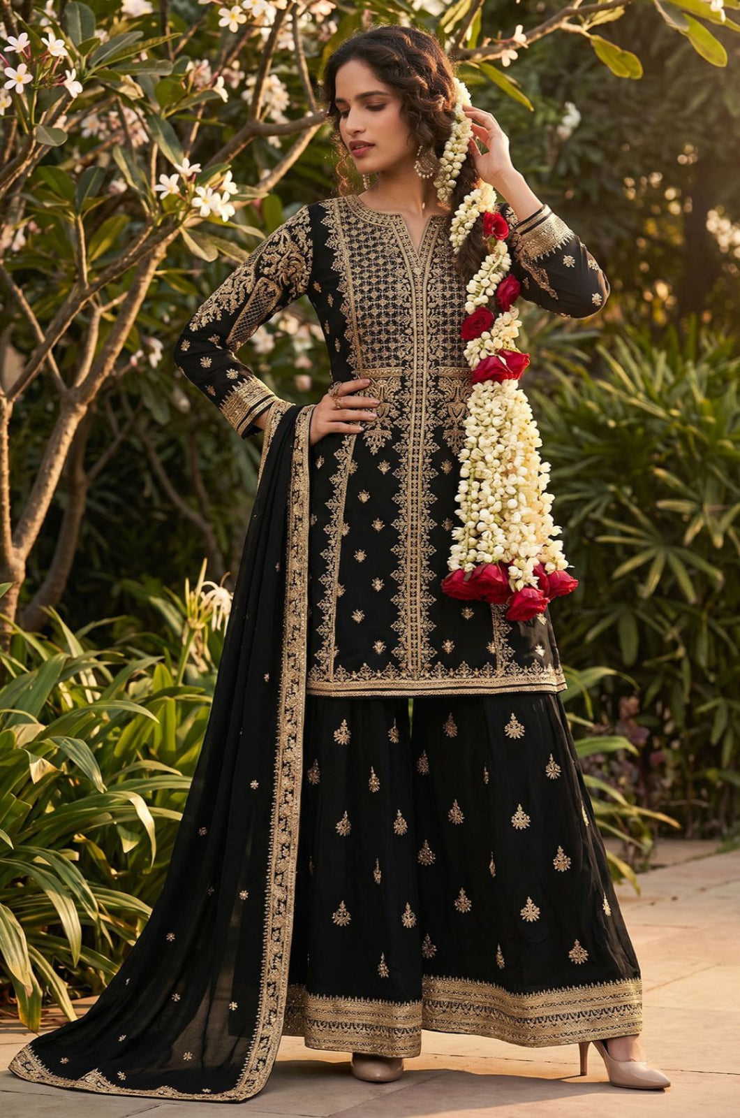 Black Silk Salwar Kameez - SFEDC29304R
