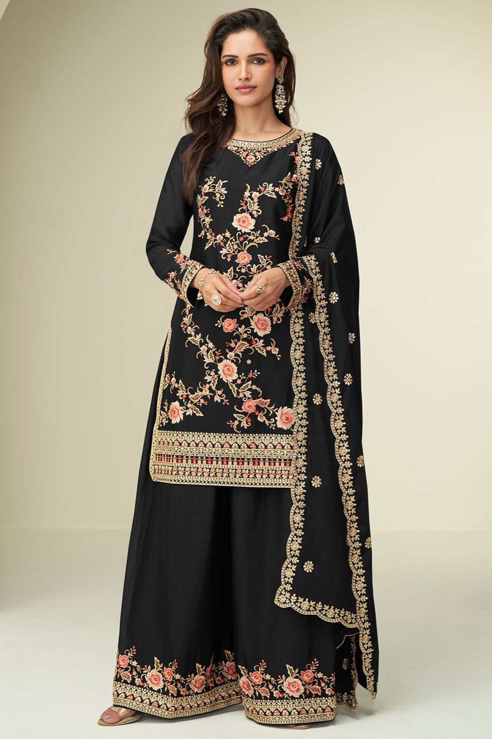 Black Silk  Sangeet Palazzo Suit Ready To Wear  SFSMT51003R