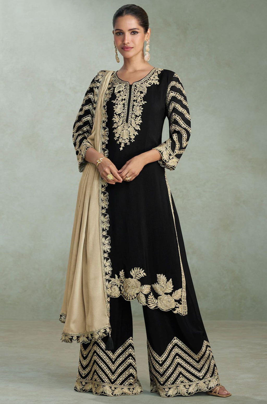 Black Silk Salwar Kameez - SFSMT57702R