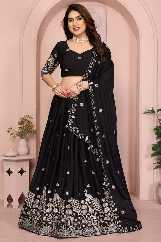 Black Georgette Lehenga Choli - SFROY457902