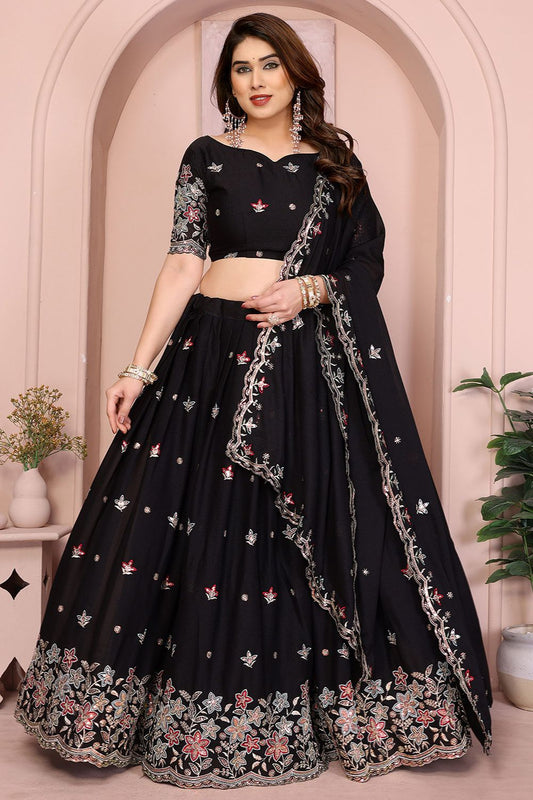 Black Georgette Lehenga Choli - SFROY457908