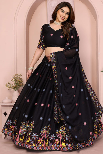 Black Georgette Lehenga Choli - SFROY457914