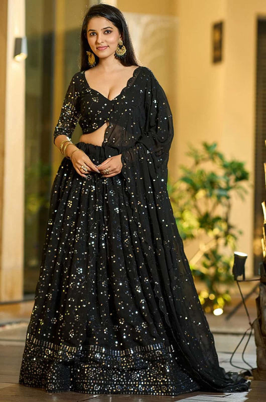 Black Georgette Lehenga Choli - SFROY493001