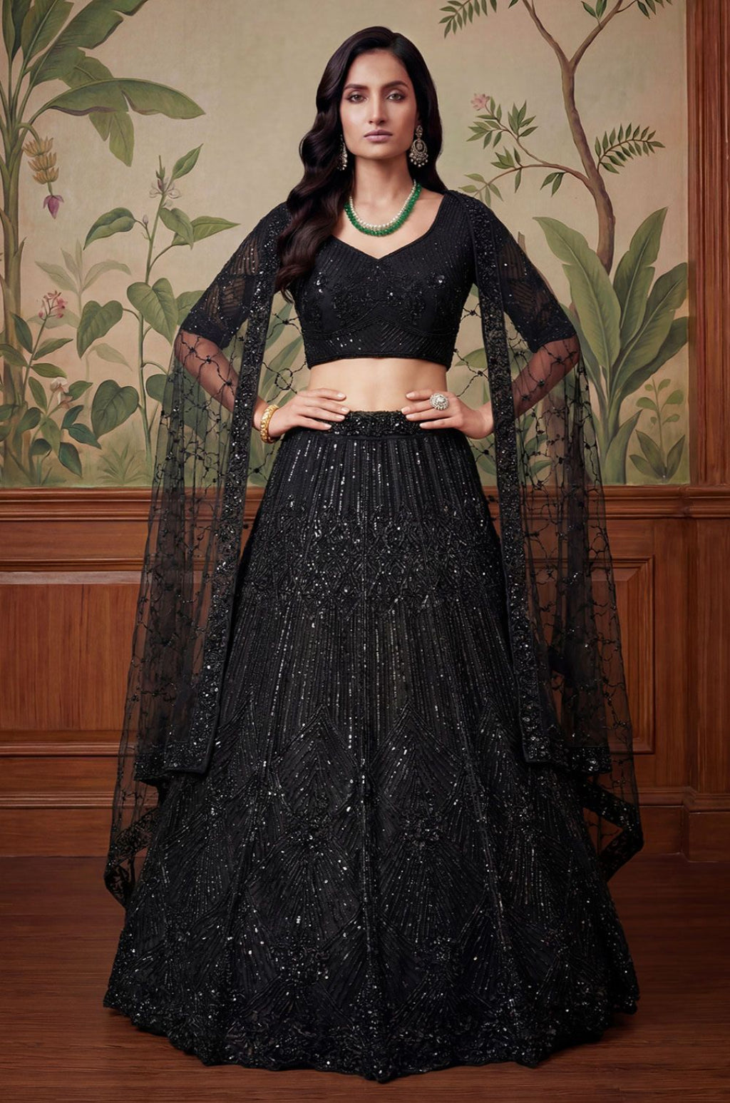 Black Net Lehenga Choli - SFANJ3259