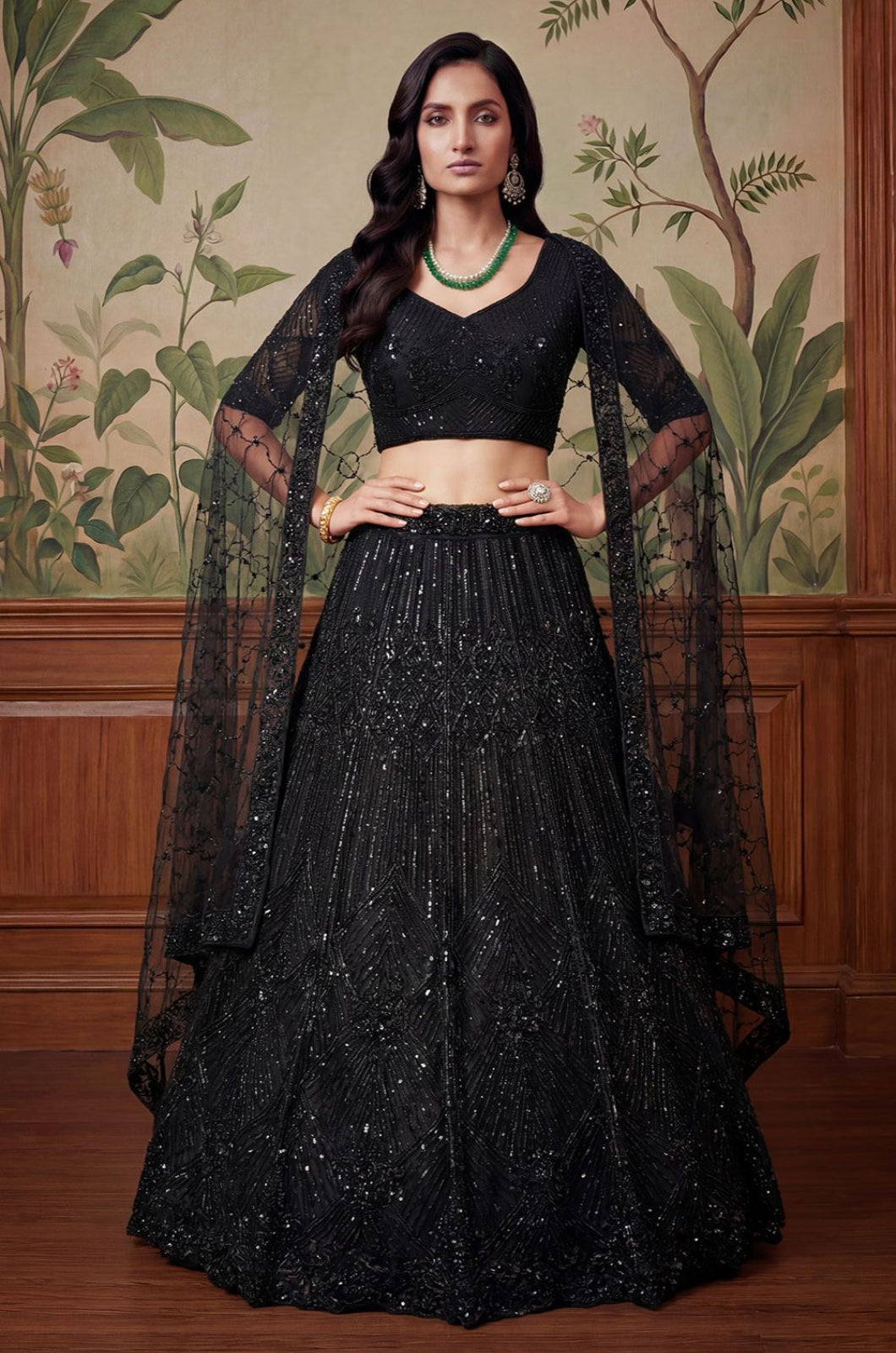 Black Net Lehenga Choli - SFANJ3259