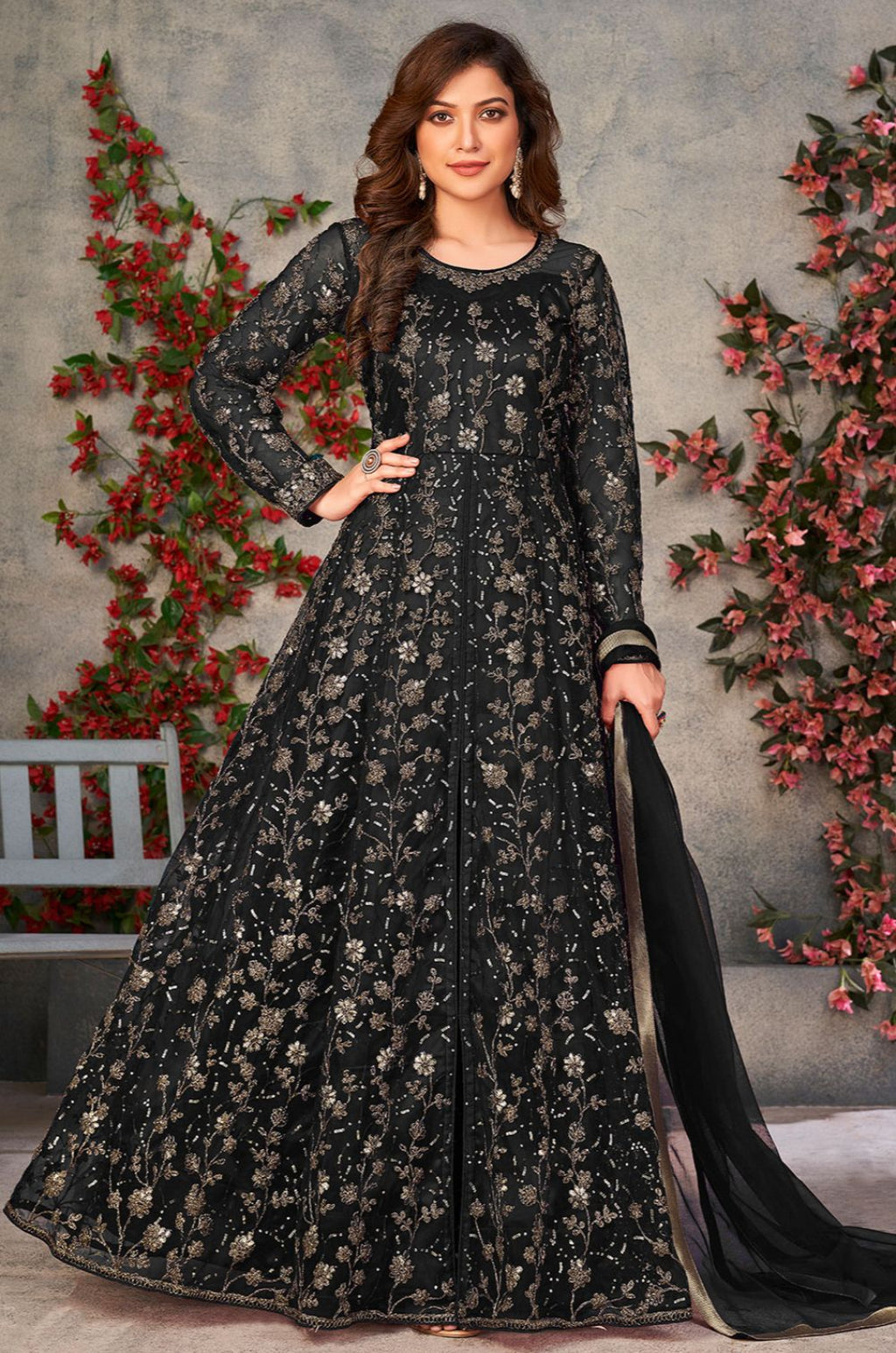 Black Net Salwar Kameez - SFDFS34401