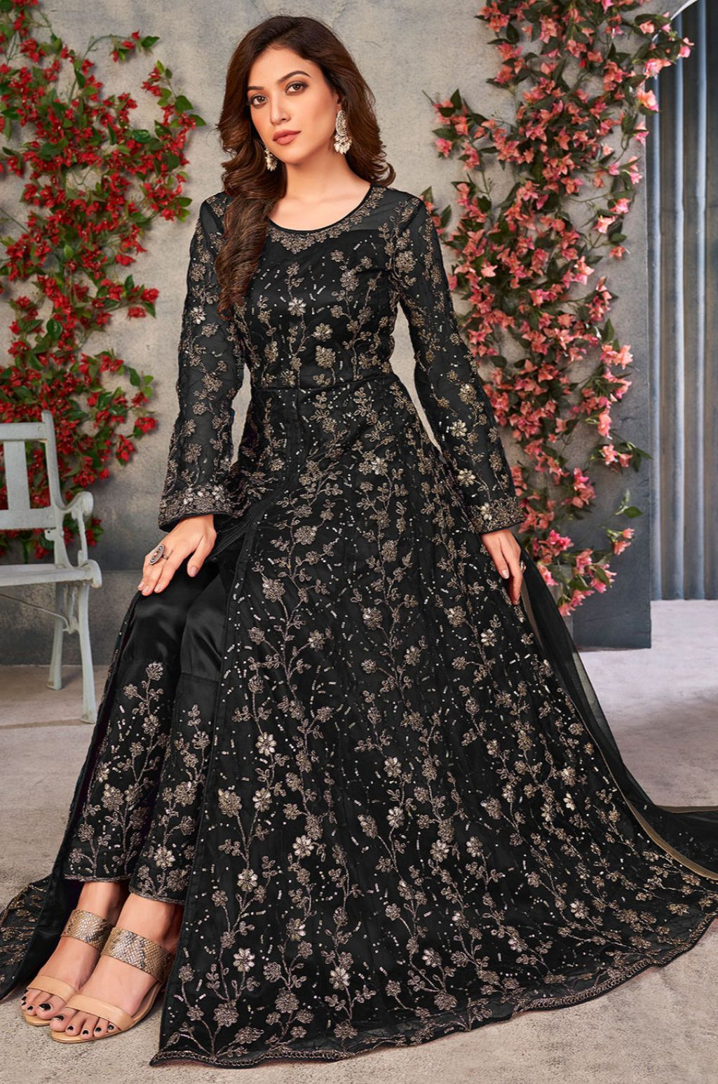 Black Net Salwar Kameez - SFDFS34401