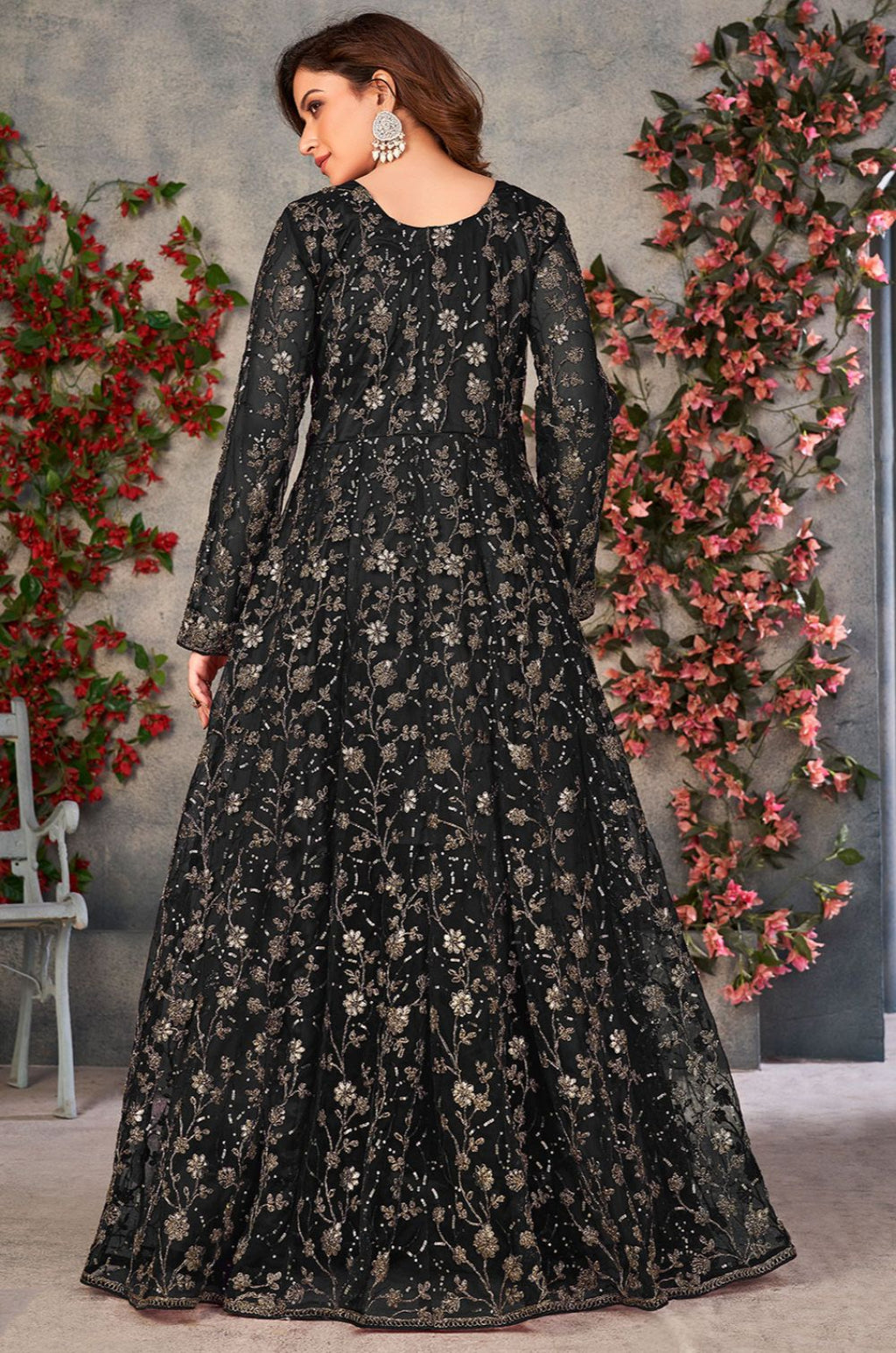 Black Net Salwar Kameez - SFDFS34401