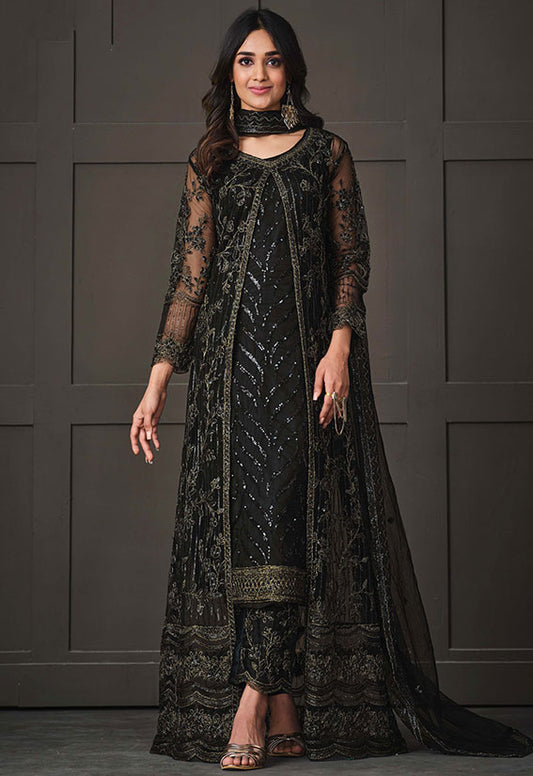 Plus Size Black Salwar Suit In Net SFEDC6701