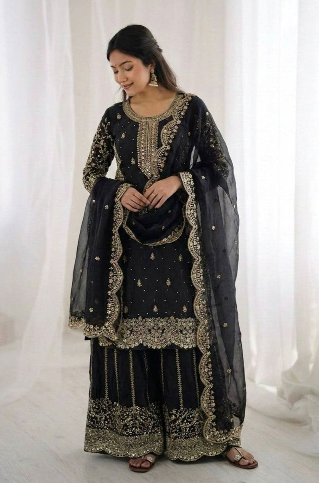 Black Silk Salwar Kameez - SFFK38805R