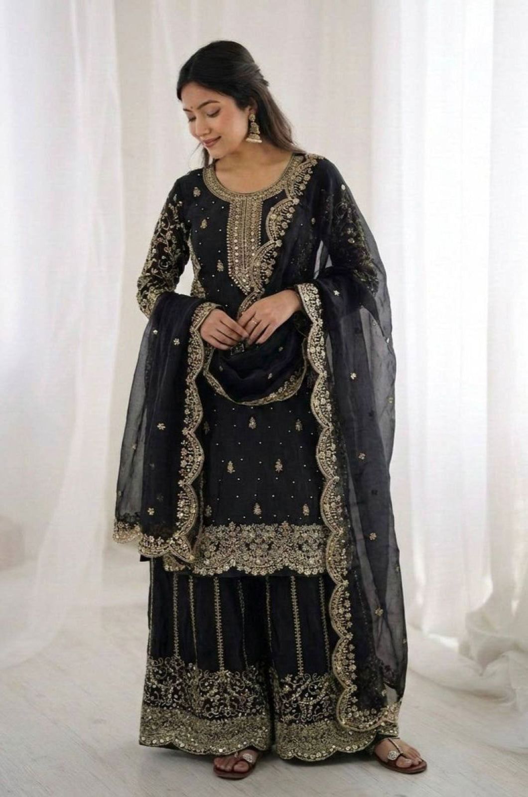 Black Silk Salwar Kameez - SFFK38805R