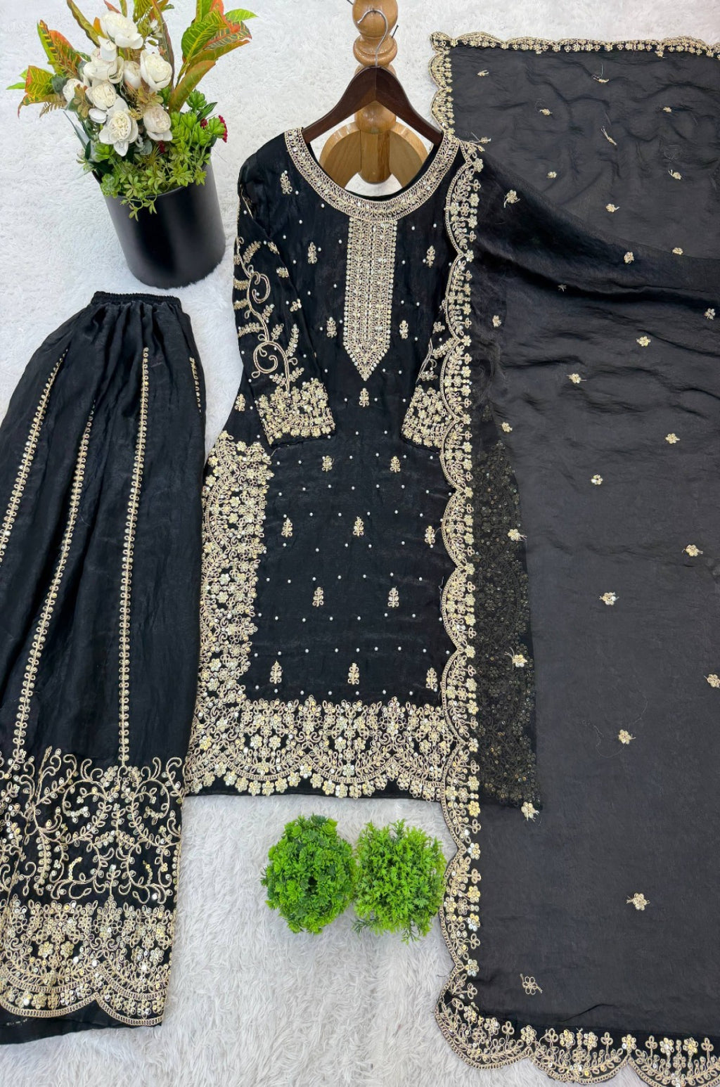 Black Silk Salwar Kameez - SFFK38805R