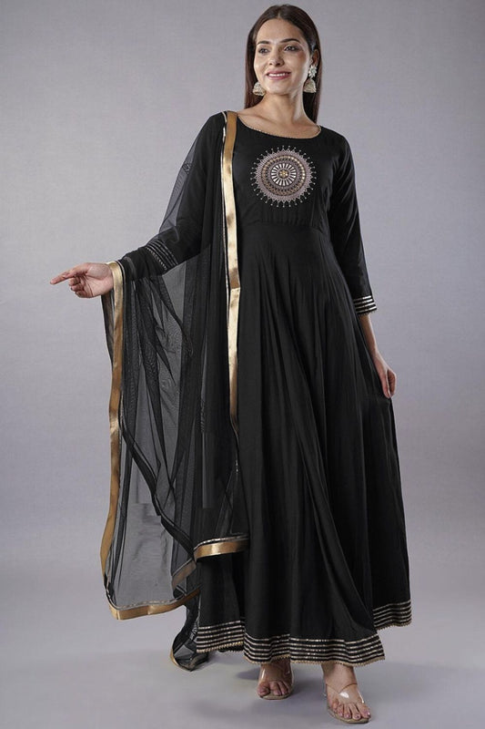 Black Designer Anarkali Suit Gown In Rayon Georgette SFMAN59510R
