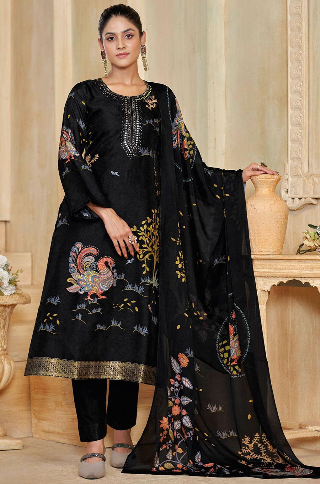 Black Silk Salwar Kameez - SFPRF278603