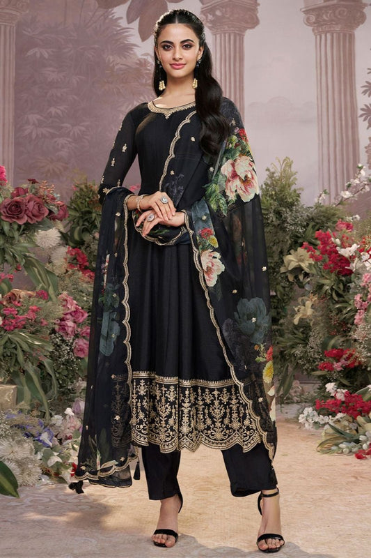 Black Silk Salwar Kameez - SFVNF2105R