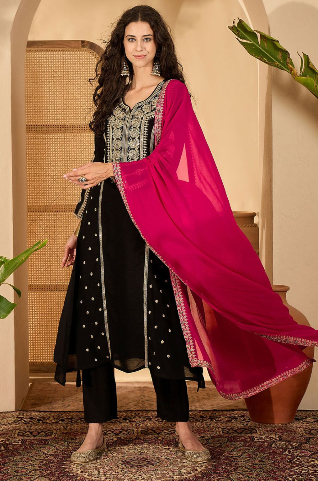 Black Silk Salwar Kameez - SFPRF279003R