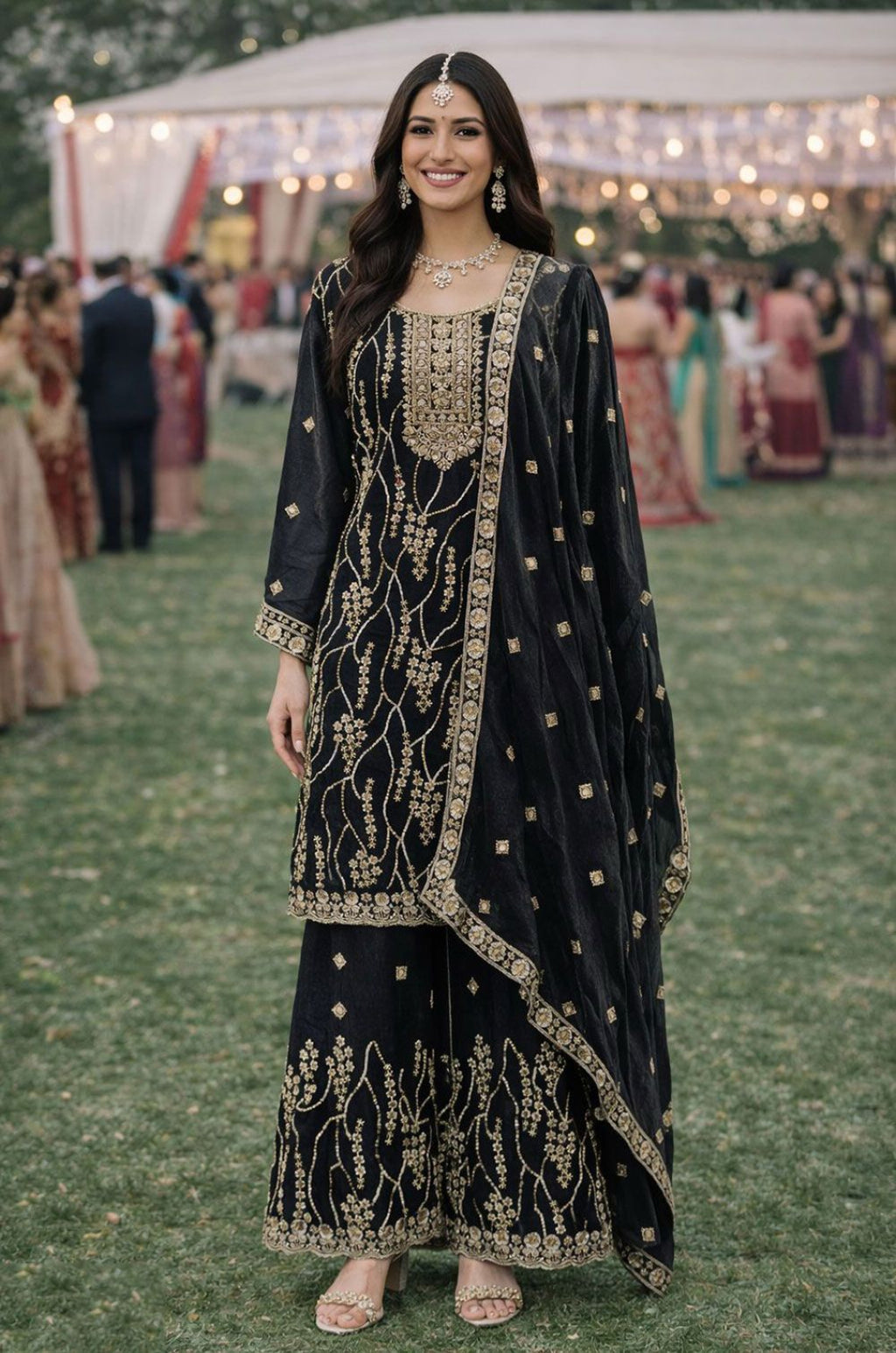 Black Silk Salwar Kameez - SFSA565601R