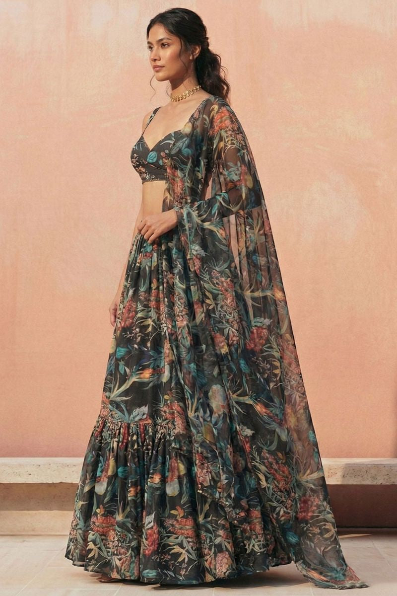 Black Sangeet Party Indo Western Lehenga Choli SFSA512401R