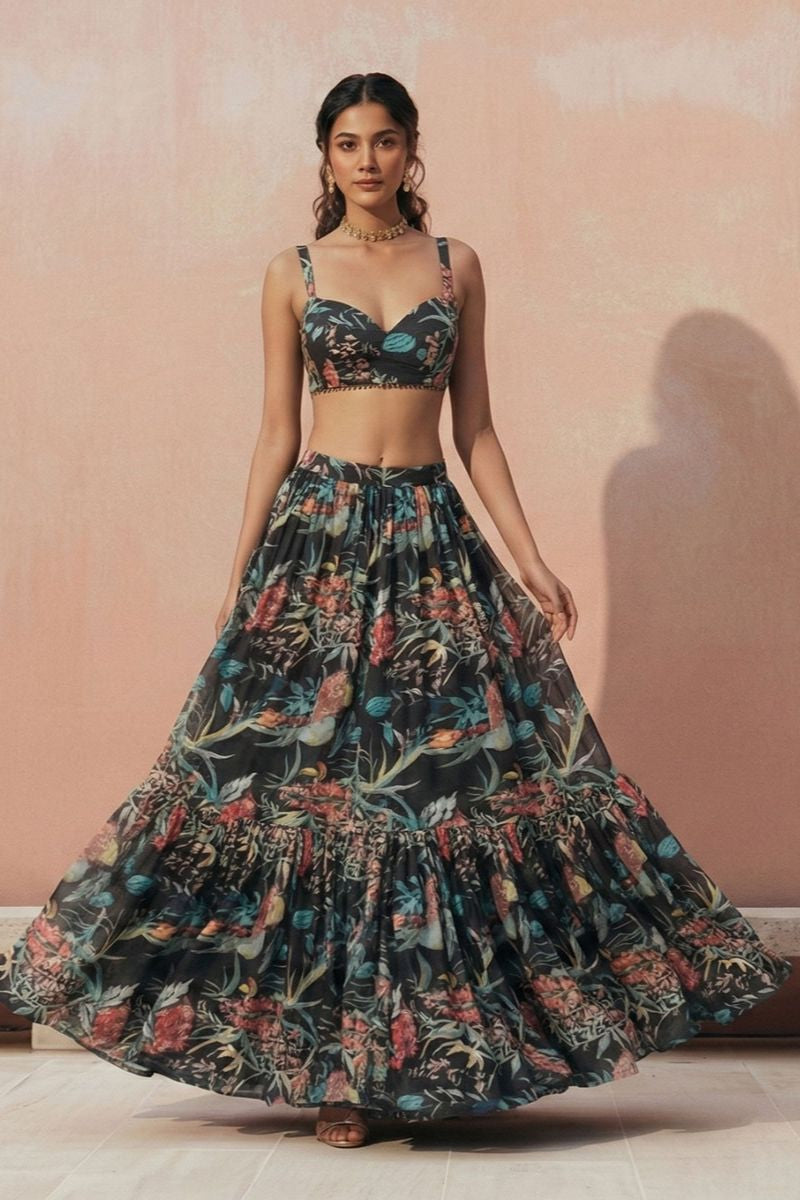 Black Sangeet Party Indo Western Lehenga Choli SFSA512401R