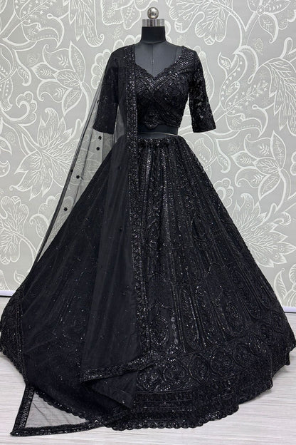 Black Partywear Net Lehenga Choli  SFANJ3041R