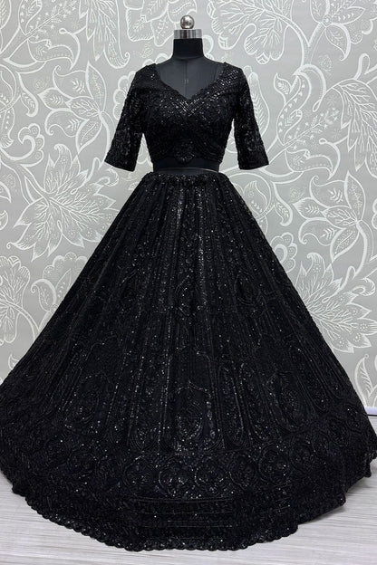 Black Partywear Net Lehenga Choli  SFANJ3041R