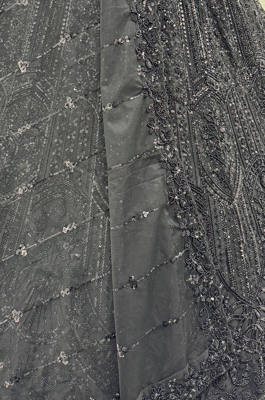 Black Satin Lehenga Choli - SFANJ3261