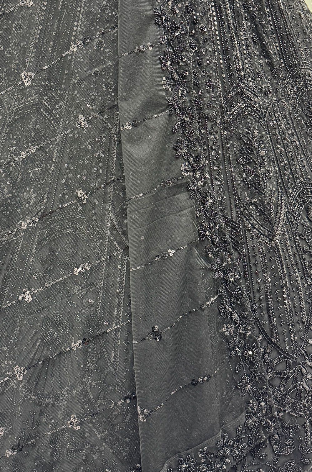 Black Satin Lehenga Choli - SFANJ3261