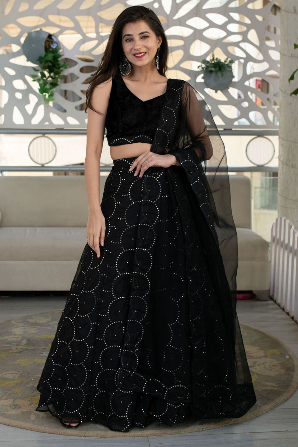 Black Net Lehenga Choli Delicate Organza Net Fabric SFRELS3906