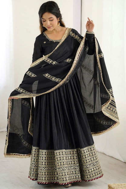 Black Evening Party Silk Anarkali Suit SFROY539201R