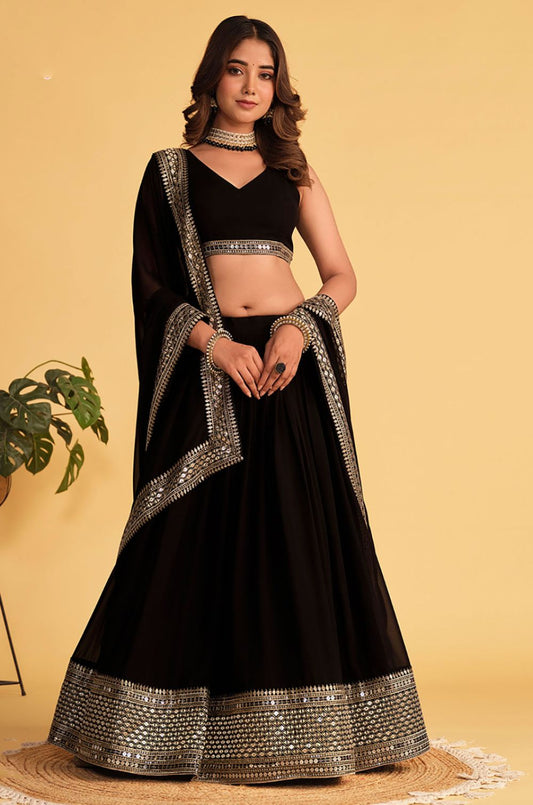 Black Georgette Lehenga Choli - SFPRF201403
