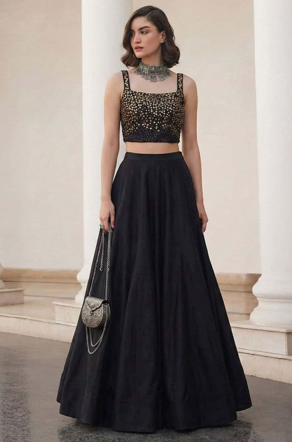 Black Silk Lehenga Choli - SFSA521602R