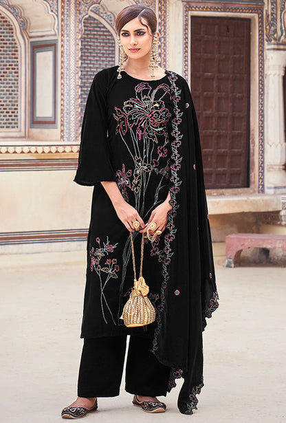 Black Plus Size Velvet Salwar Kameez With Zari Work  SFSTL29505