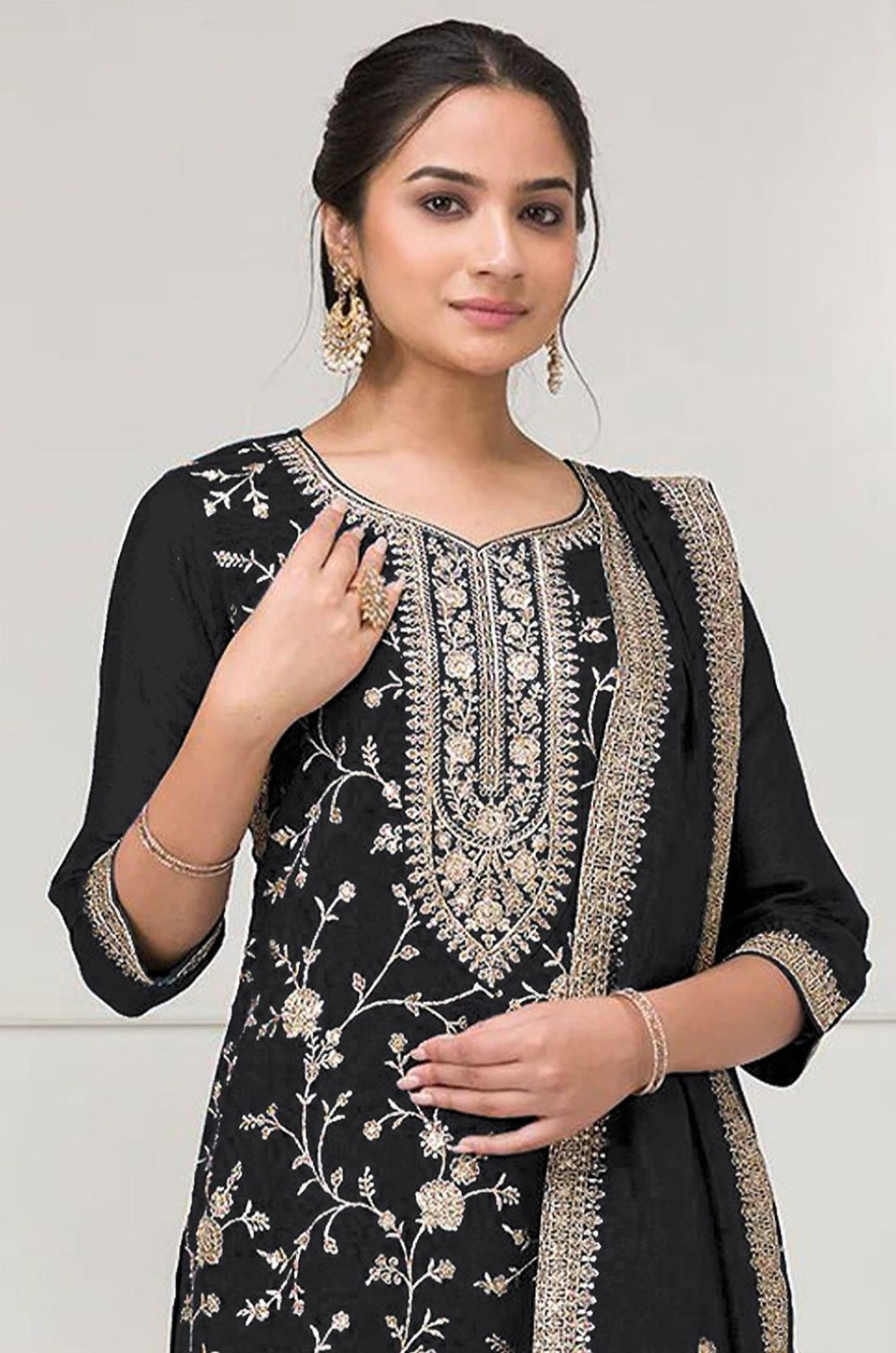 Black Silk Salwar Kameez - SFPRF262005