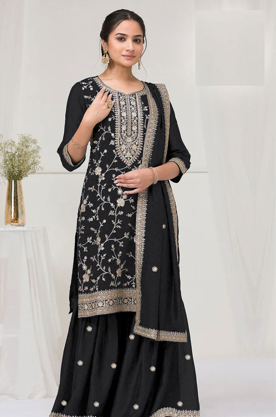 Black Silk Salwar Kameez - SFPRF262005