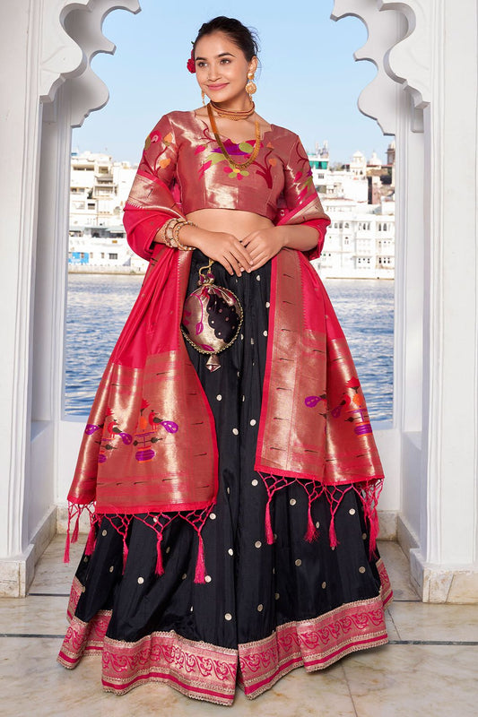 Black Sangeet Silk Partywear Lehenga Choli Set SFROY508201R