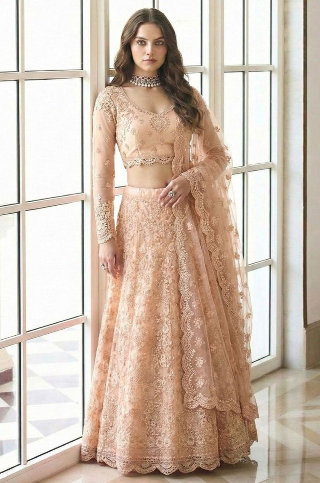Peach Net Lehenga Choli - SFSA520301