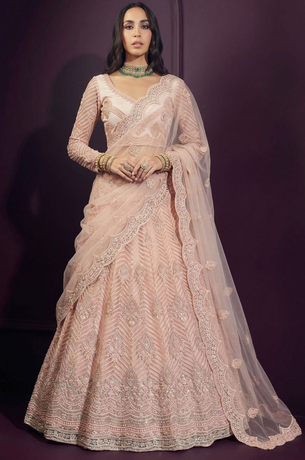 Peach Net Lehenga Choli - SFSA572903