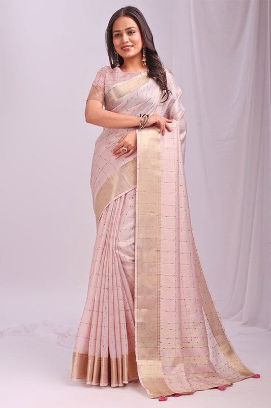 Peach Sleek Organza Casual Sarees With Blouse SFAST11603