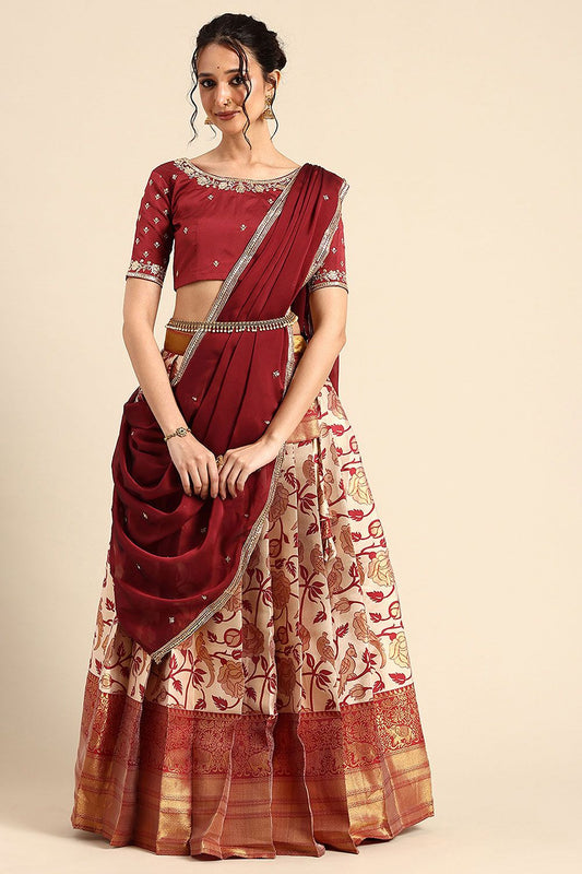 Peach Silk Navratri Lehenga Choli Set SFROY537403