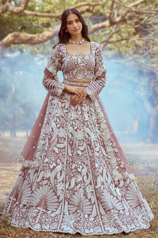 Pink Satin Silk Wedding Reception Lehenga Choli SFROY522473