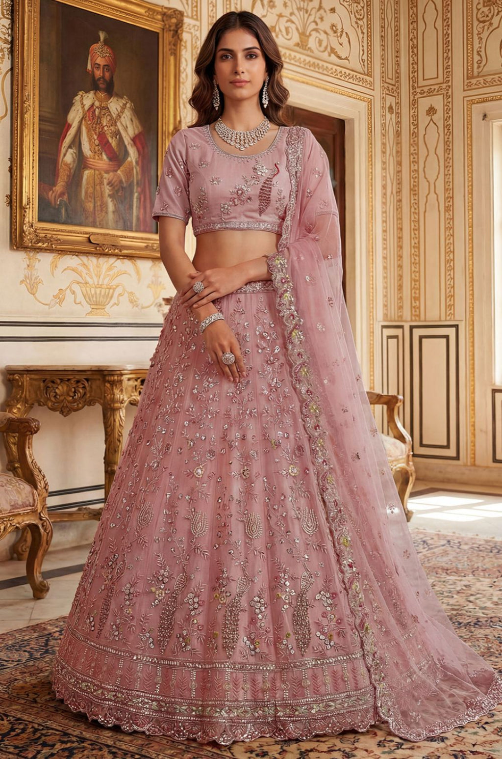 Pink Net Lehenga Choli - SFANJ3268