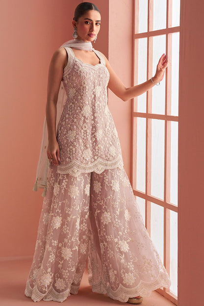 Pink Net Wedding Palazzo Suit SFSMT49801R