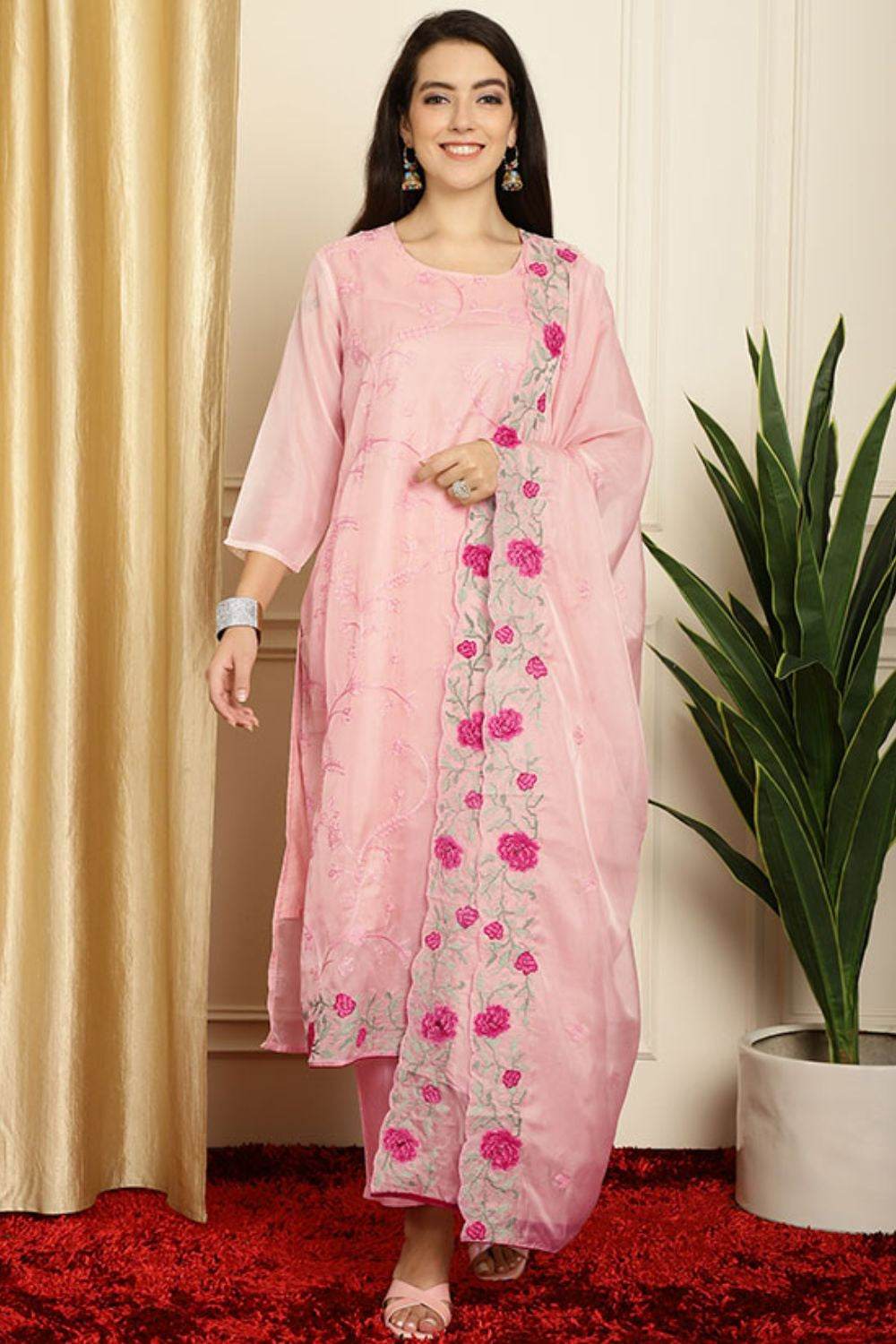 Pink Organza Plus Size Wedding Salwar Kameez SFSTL28610
