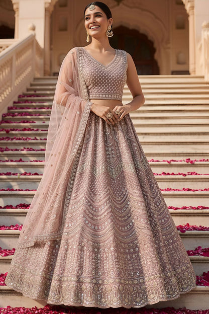 Pink Bridal Engagement Net Lehenga Choli  SFANJ3201