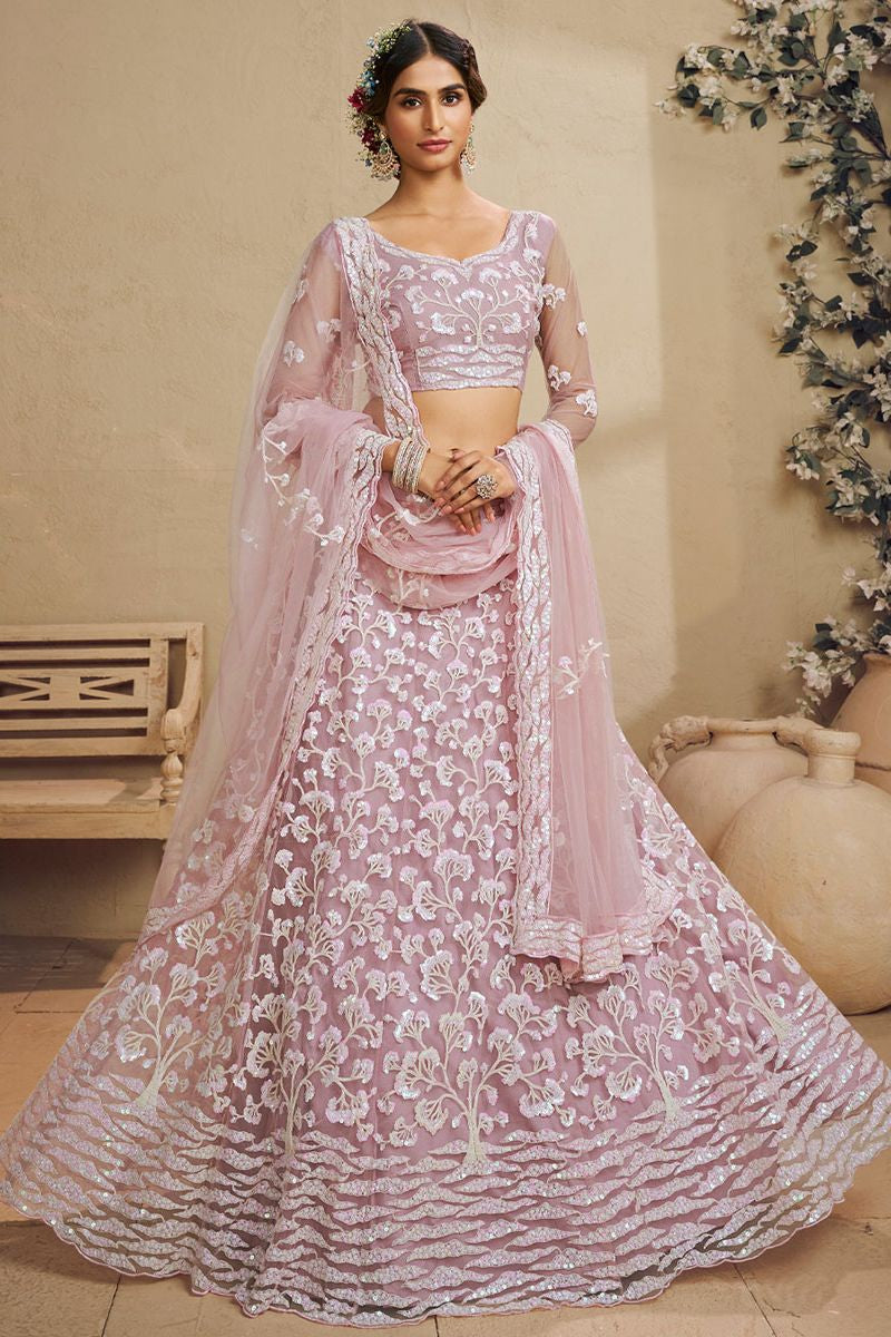Pink Net Wedding Party Lehenga Choli SFROY553911