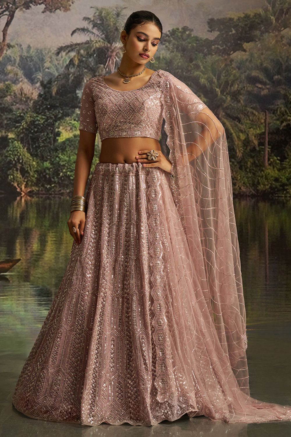 Pink Net Lehenga Choli SFARY22806