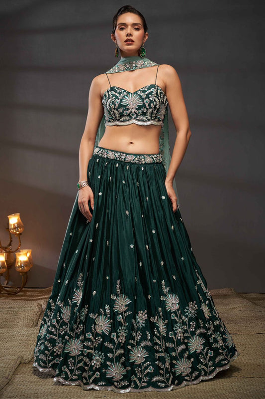Green Partywear Chiffon Lehenga Choli  SFROY522441